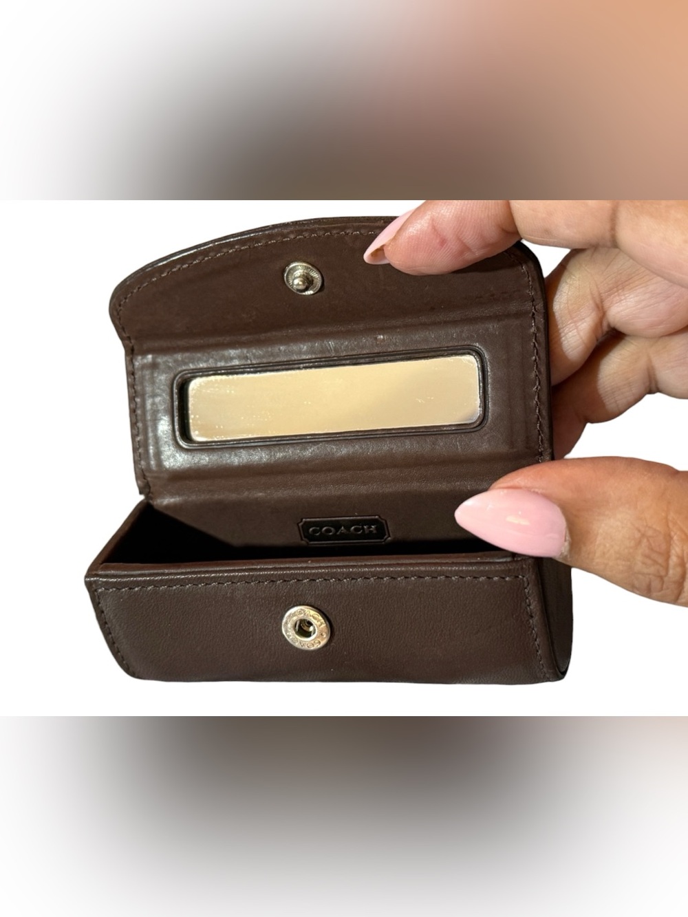 Vintage Coach Brown Leather Lipstick Case with Mirror - Picture 6 of 8